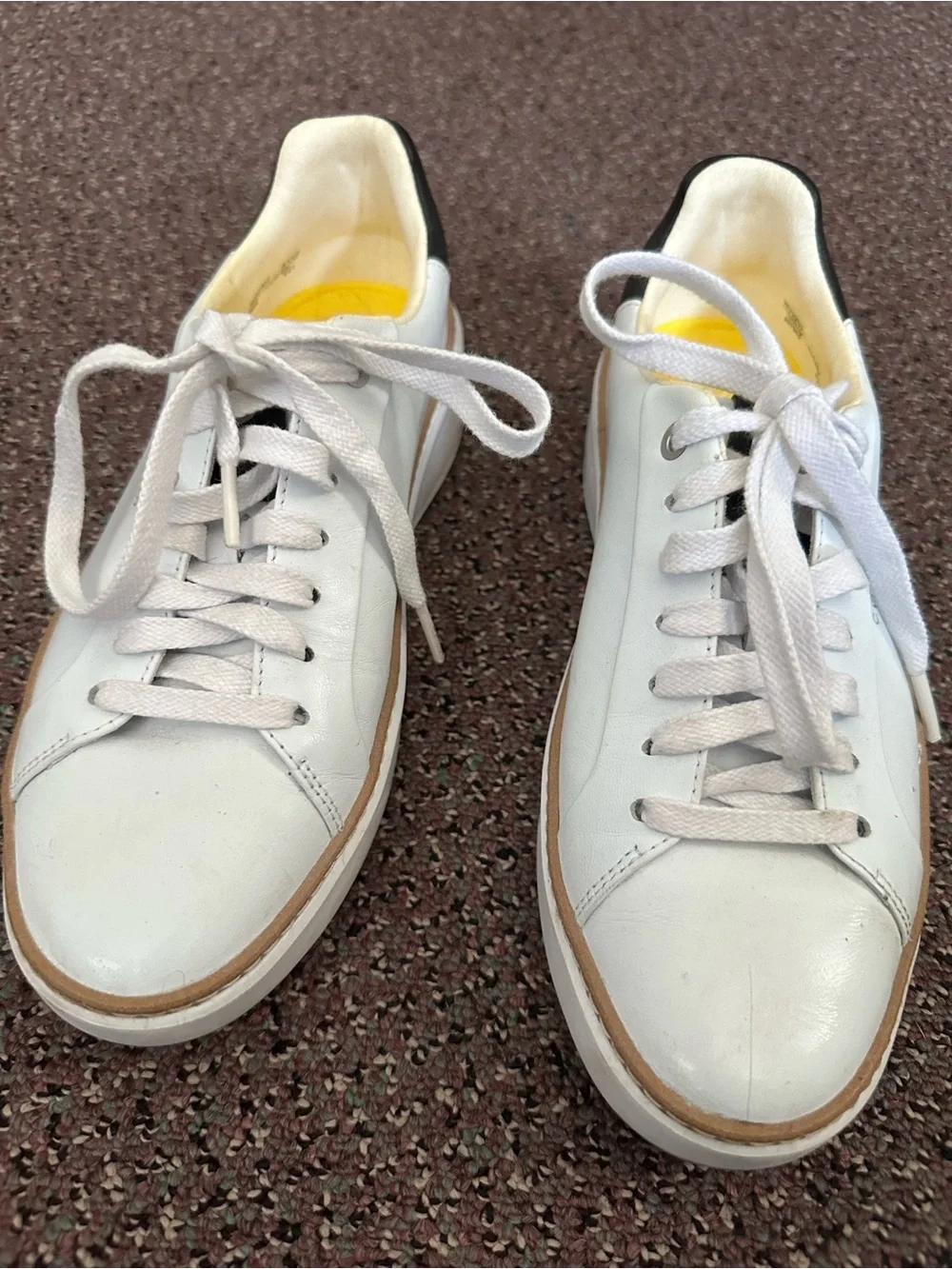 Cole Haan White Leather Low-Top Sneakers with Tan Trim